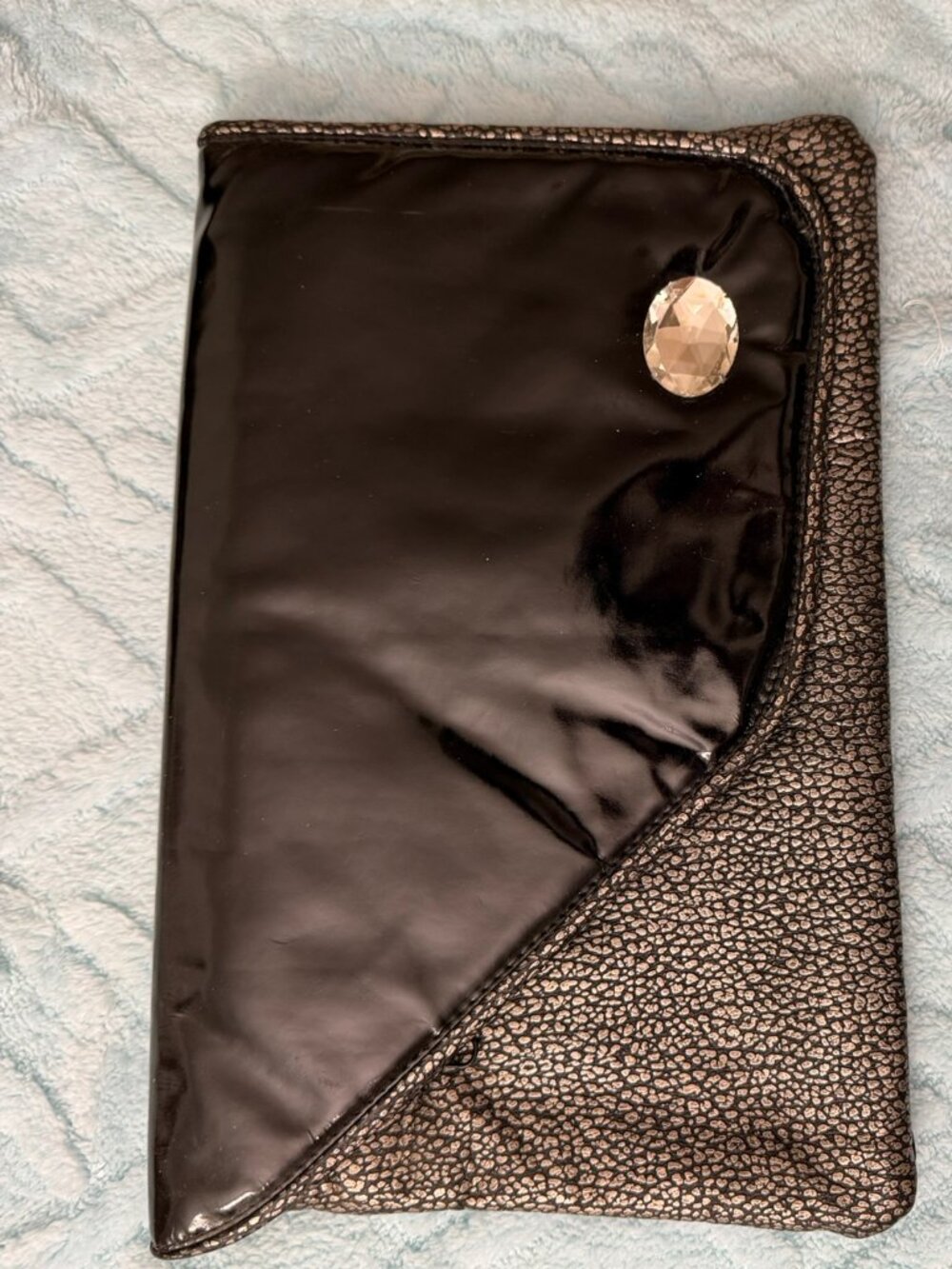 Black Patent and Textured Metallic Clutch